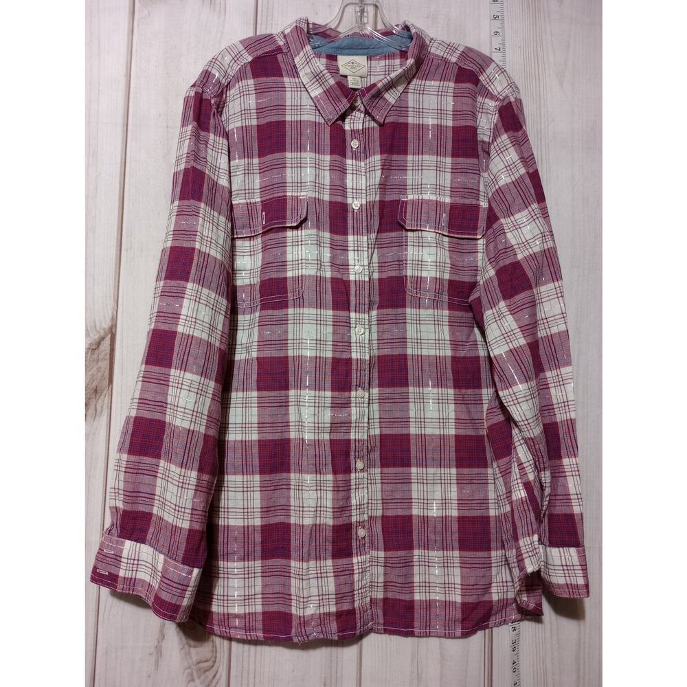 St Johns Bay Shirt Ladies 4X Red White Long Sleeve Button Up Pockets Casual